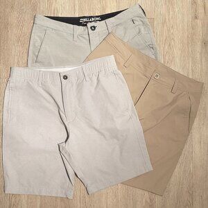 Set of 3: Under Armour golf shorts, dry fit shorts and Billabong dry fit shorts